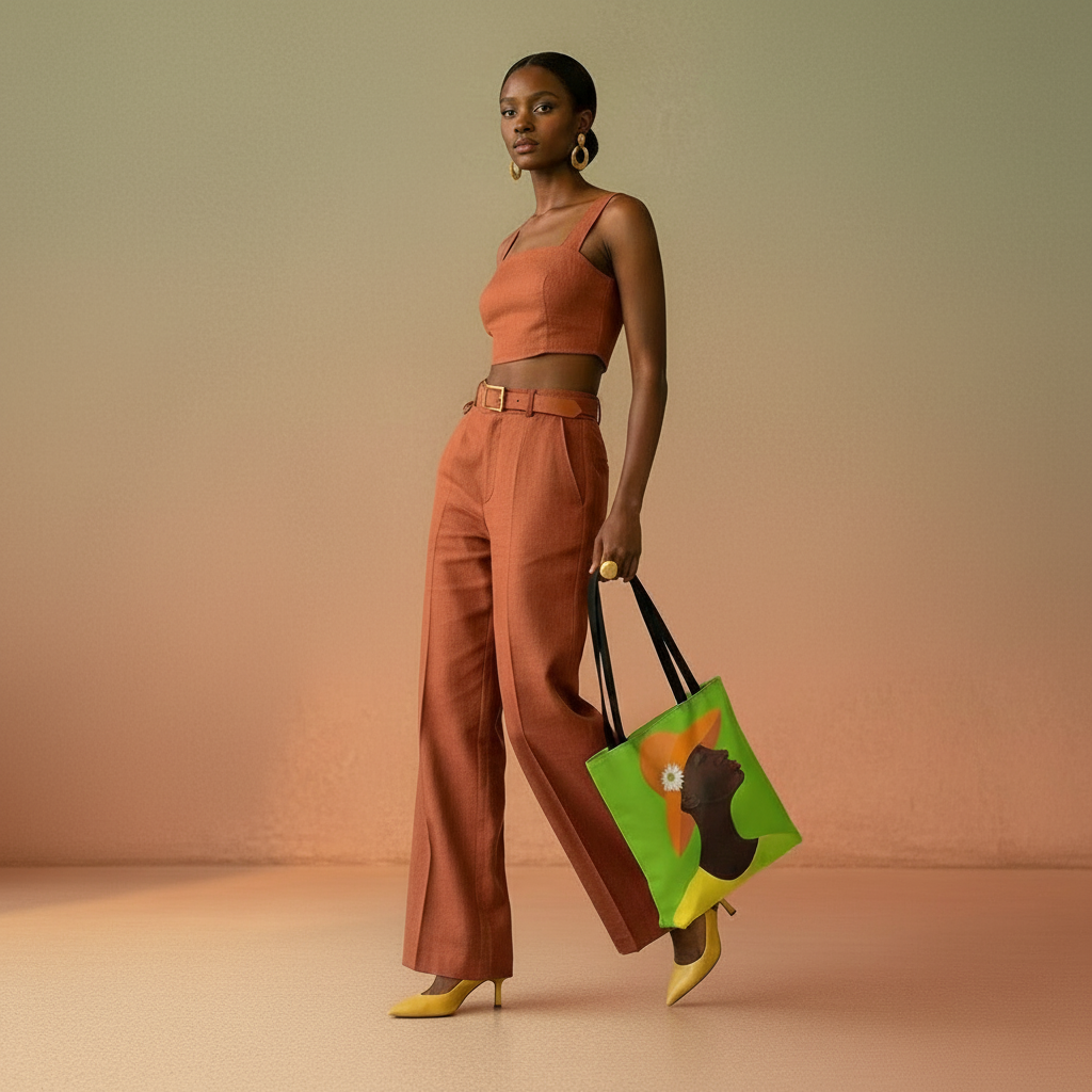 Annabelle's New Hat tote bag clean square product shot — Black woman art on cotton canvas