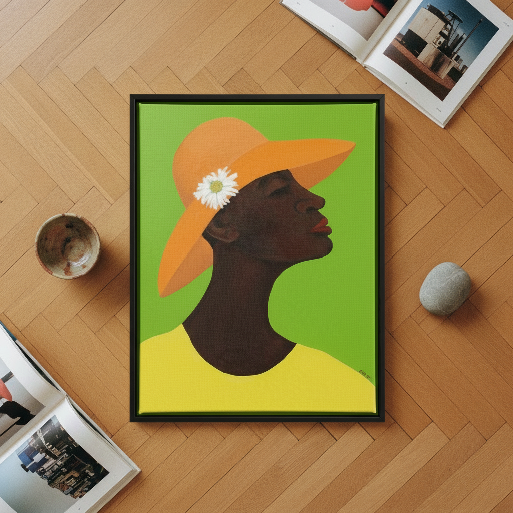 Black Woman Framed Canvas Wall Art (Church Hat) | African American Decor