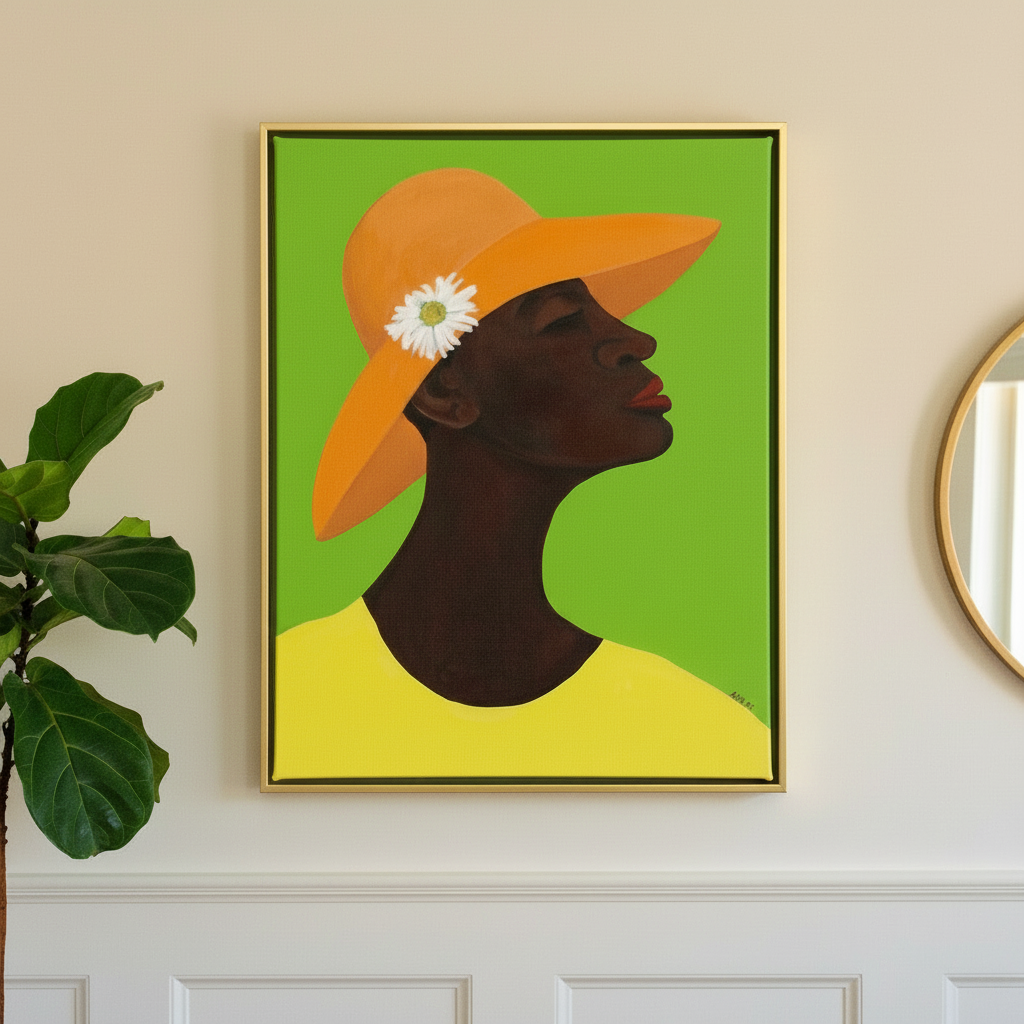 Black Woman Framed Canvas Wall Art (Church Hat) | African American Decor