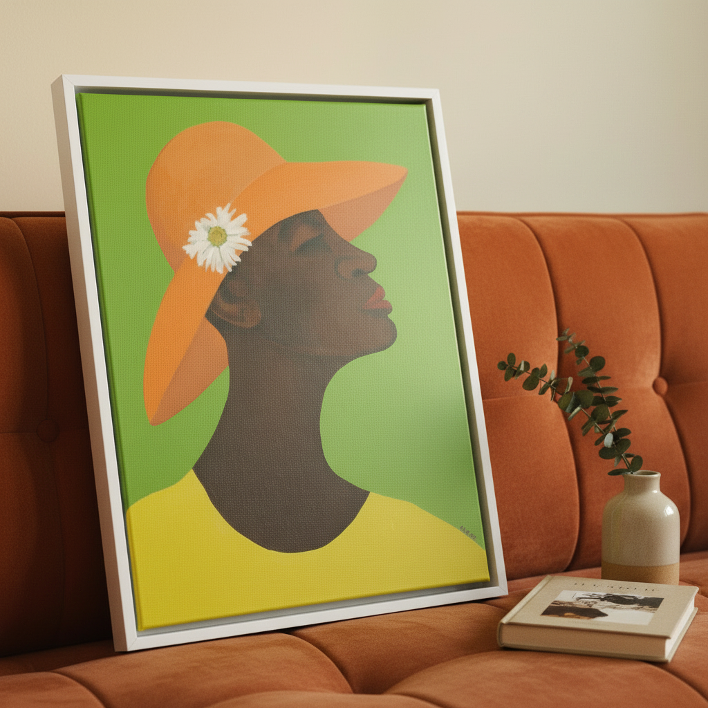 Black Woman Framed Canvas Wall Art (Church Hat) | African American Decor