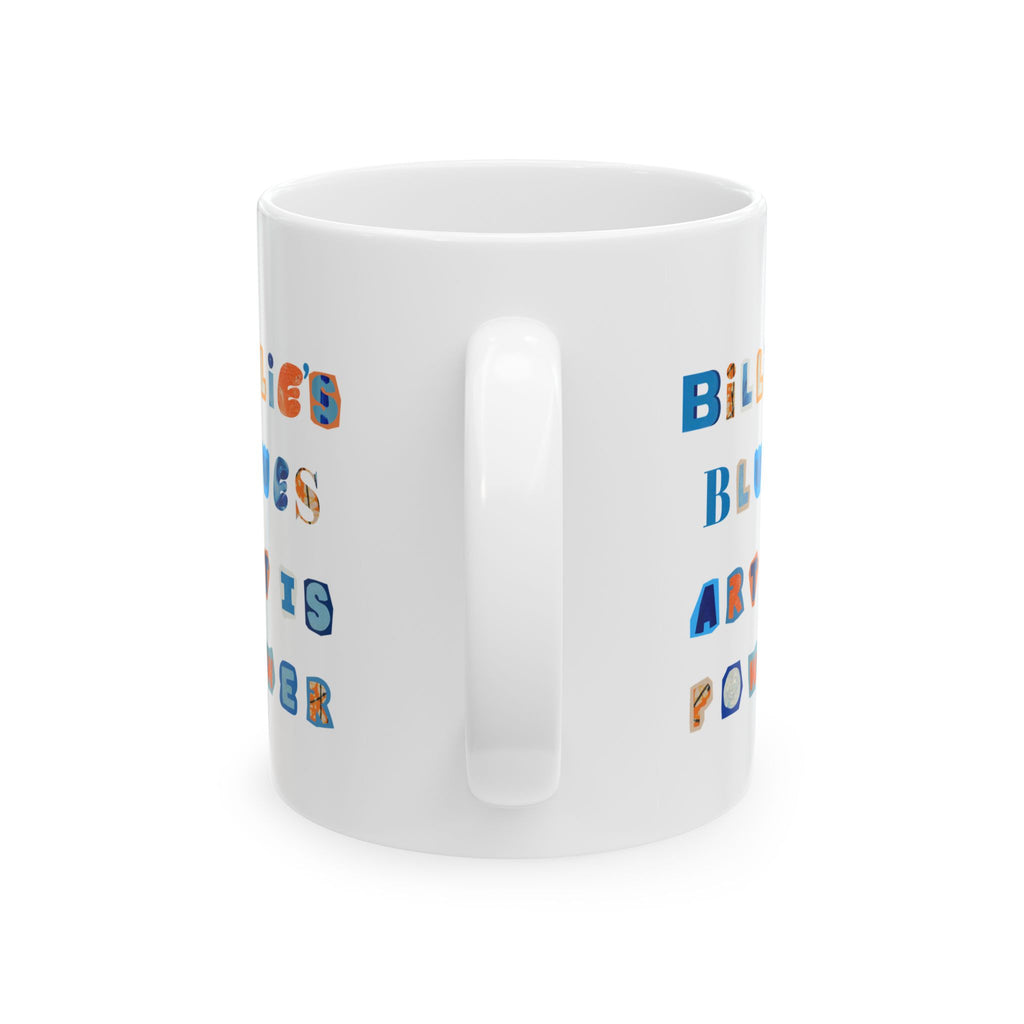 Billie's Blues ceramic mug back view — 11oz glossy white ceramic product reference | Art Is Power Vol. I by Inkwell Fine Art Prints