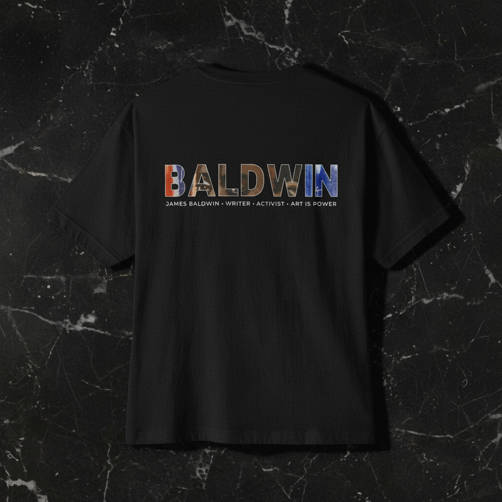 James Baldwin tee back flatlay — The Baldwin Set — Art Is Power Vol. I | Inkwell Fine Art Prints