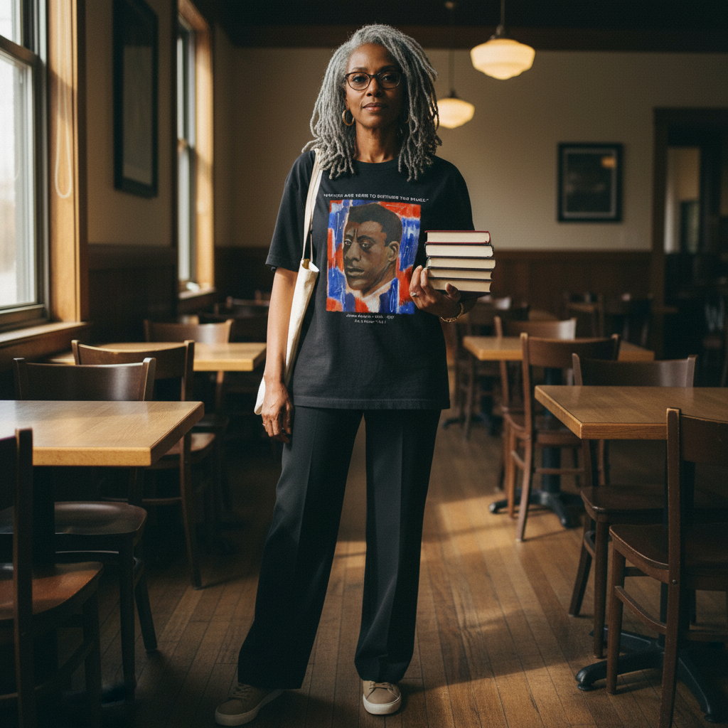 Senior faculty wearing James Baldwin tee — The Baldwin Set — Art Is Power Vol. I | Inkwell Fine Art Prints
