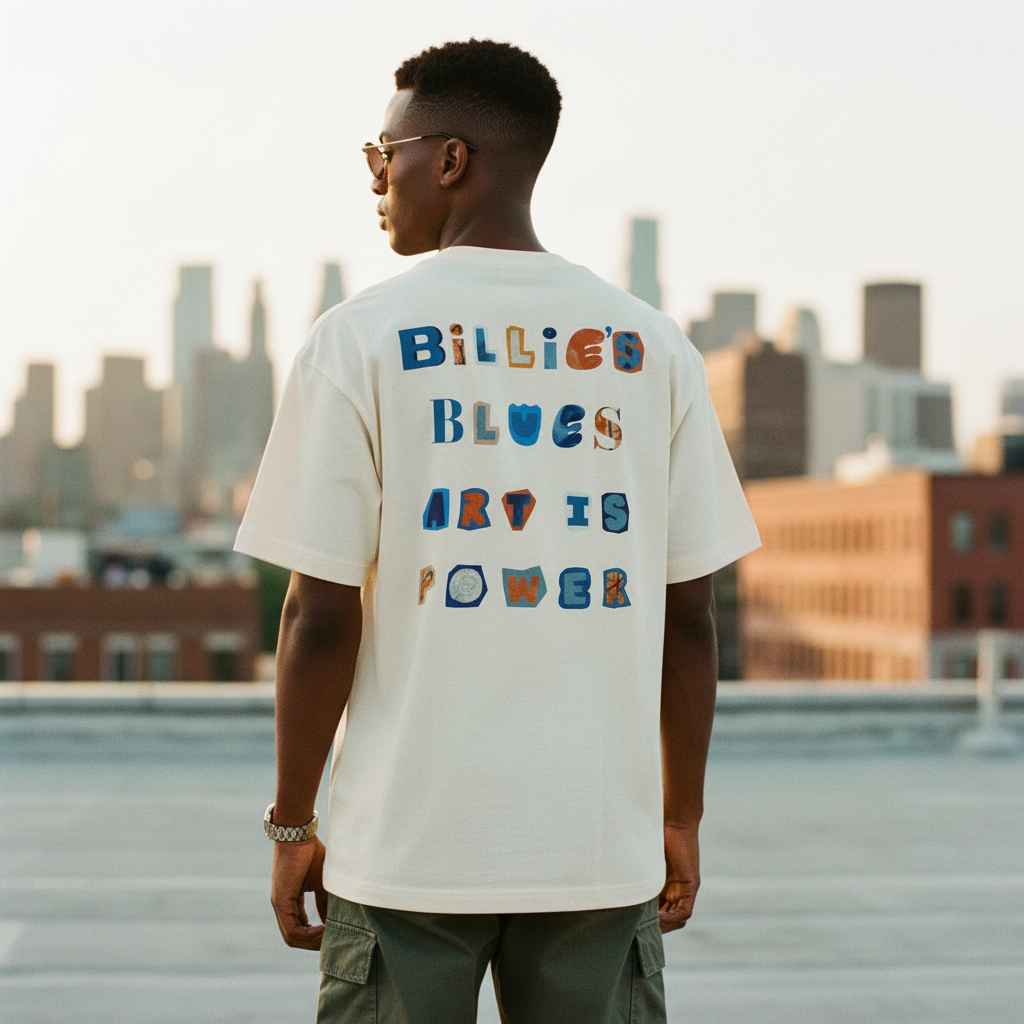 Billie's Blues natural tee full back view showing Art Is Power print — Art Is Power Vol. I | Inkwell Fine Art Prints