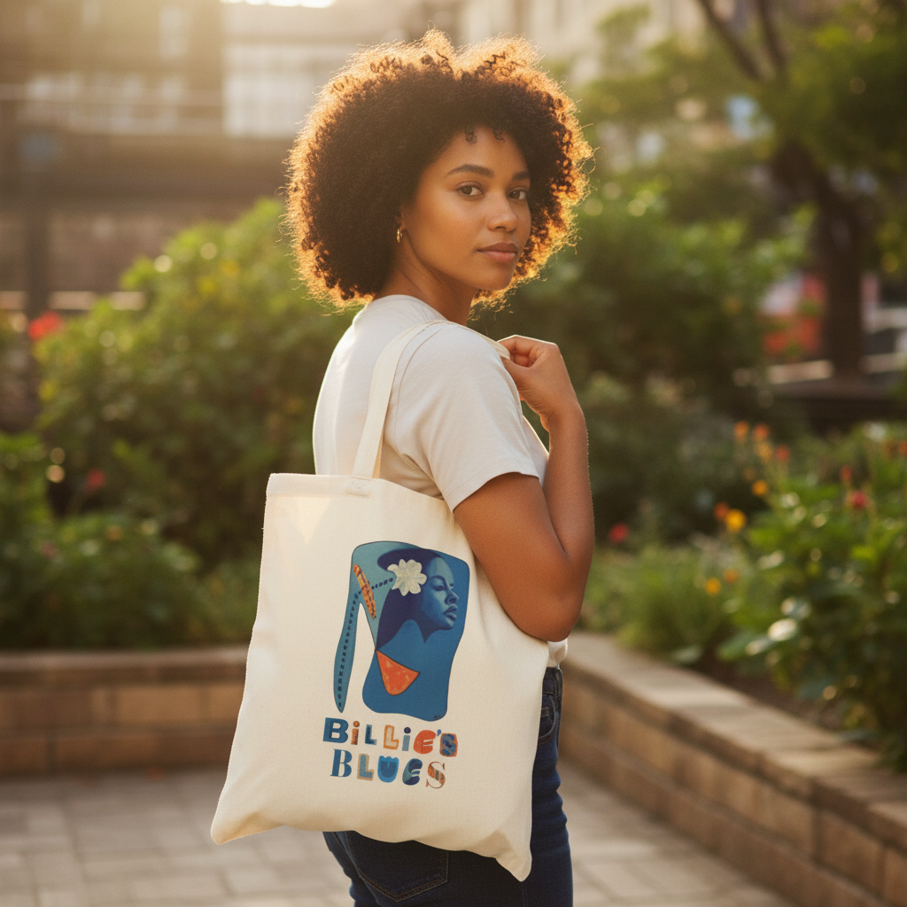 Black woman outdoors carrying Billie's Blues tote — The Gift Set — Art Is Power Vol. I | Inkwell Fine Art Prints