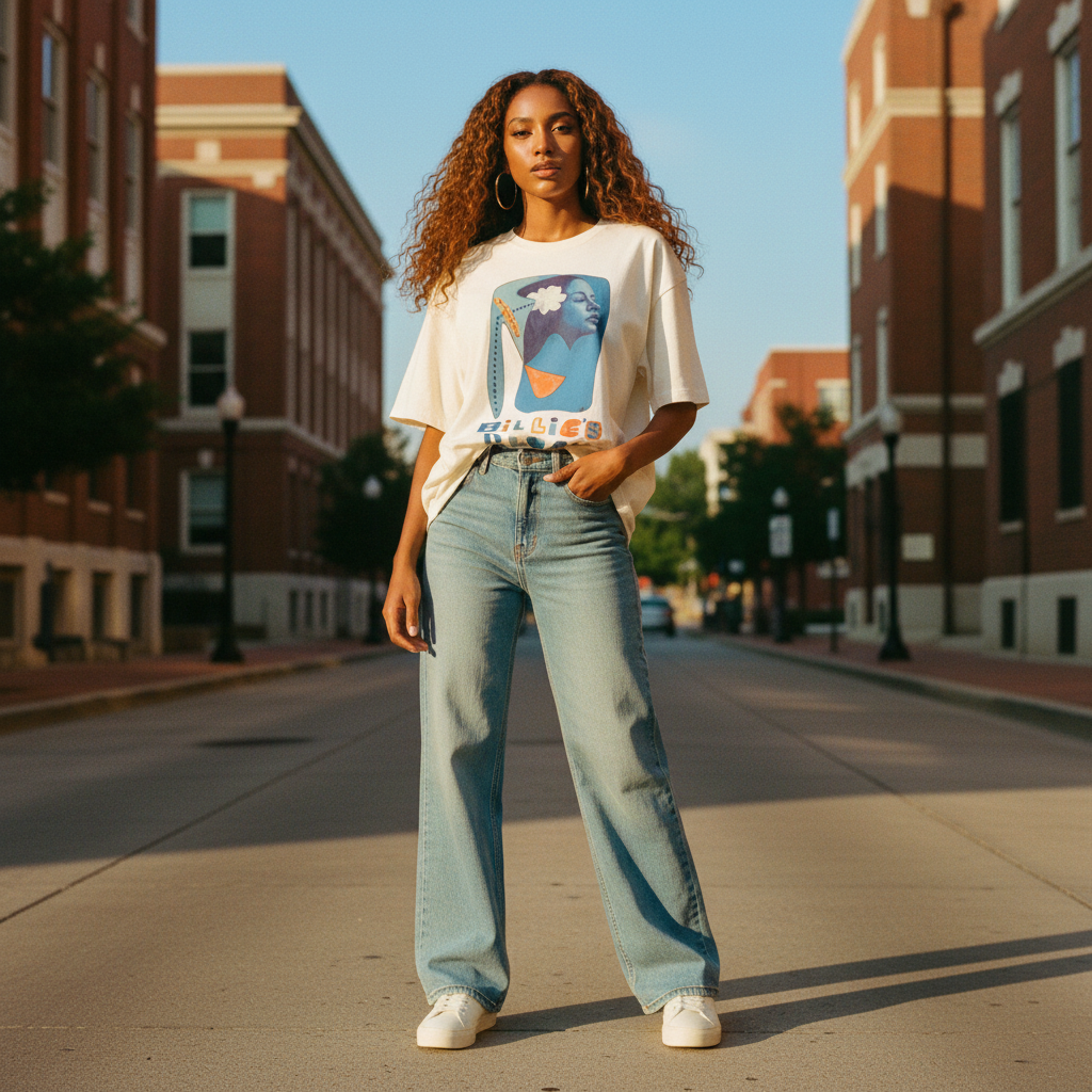 Urban portrait of person wearing Billie's Blues white tee — Art Is Power Vol. I | Inkwell Fine Art Prints