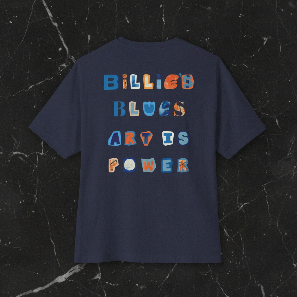 Billie's Blues navy tee back — included in The Billie's Blues Set — Art Is Power Vol. I | Inkwell Fine Art Prints