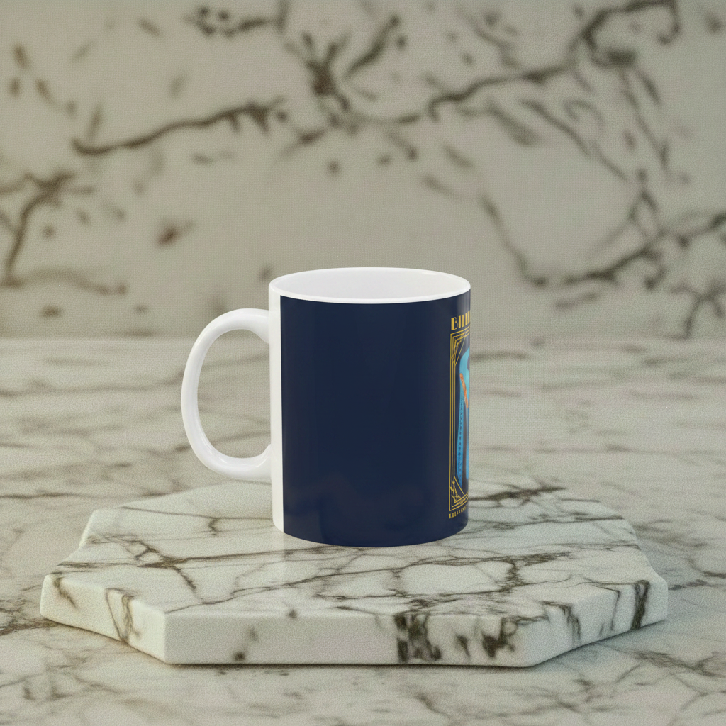 Billie Holiday Art Deco ceramic mug left side view on marble riser — Art Is Power Vol. I by Inkwell Fine Art Prints