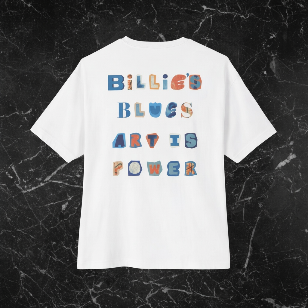 Billie's Blues white tee back view — Art Is Power print — Art Is Power Vol. I | Inkwell Fine Art Prints