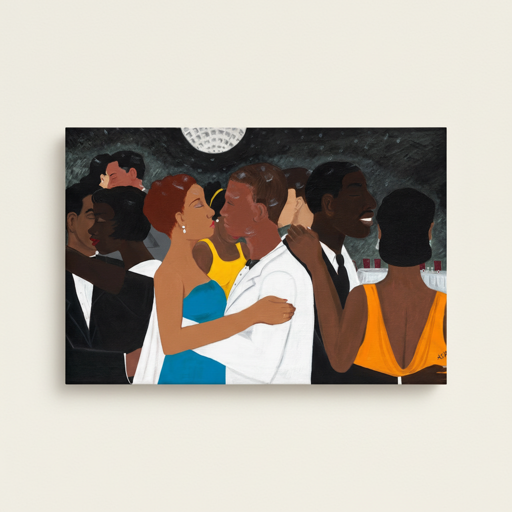 Black Tie Affair canvas print 16x24 inches — African American formal dance couple art on canvas