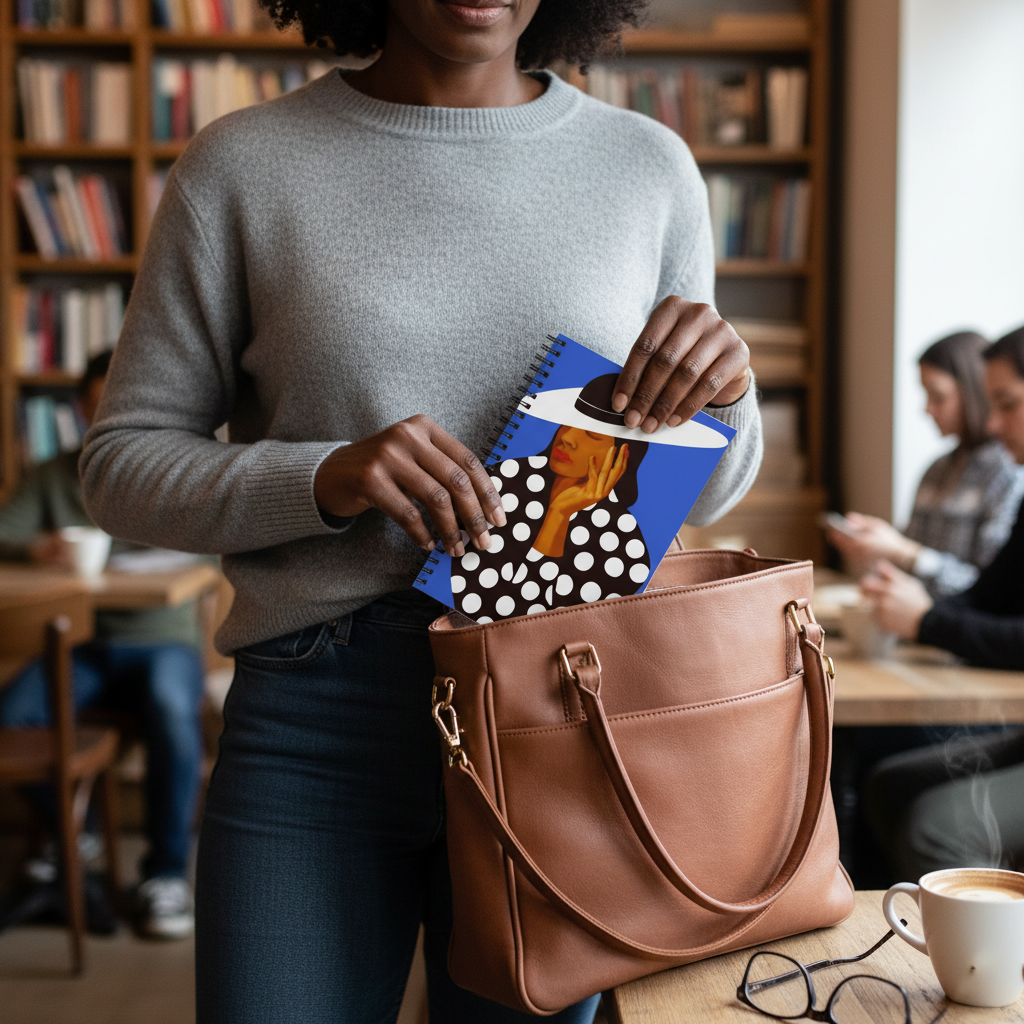 Black and White Polka Dot Spiral Notebook | African American Woman Art, Ruled Journal, 6"x8"