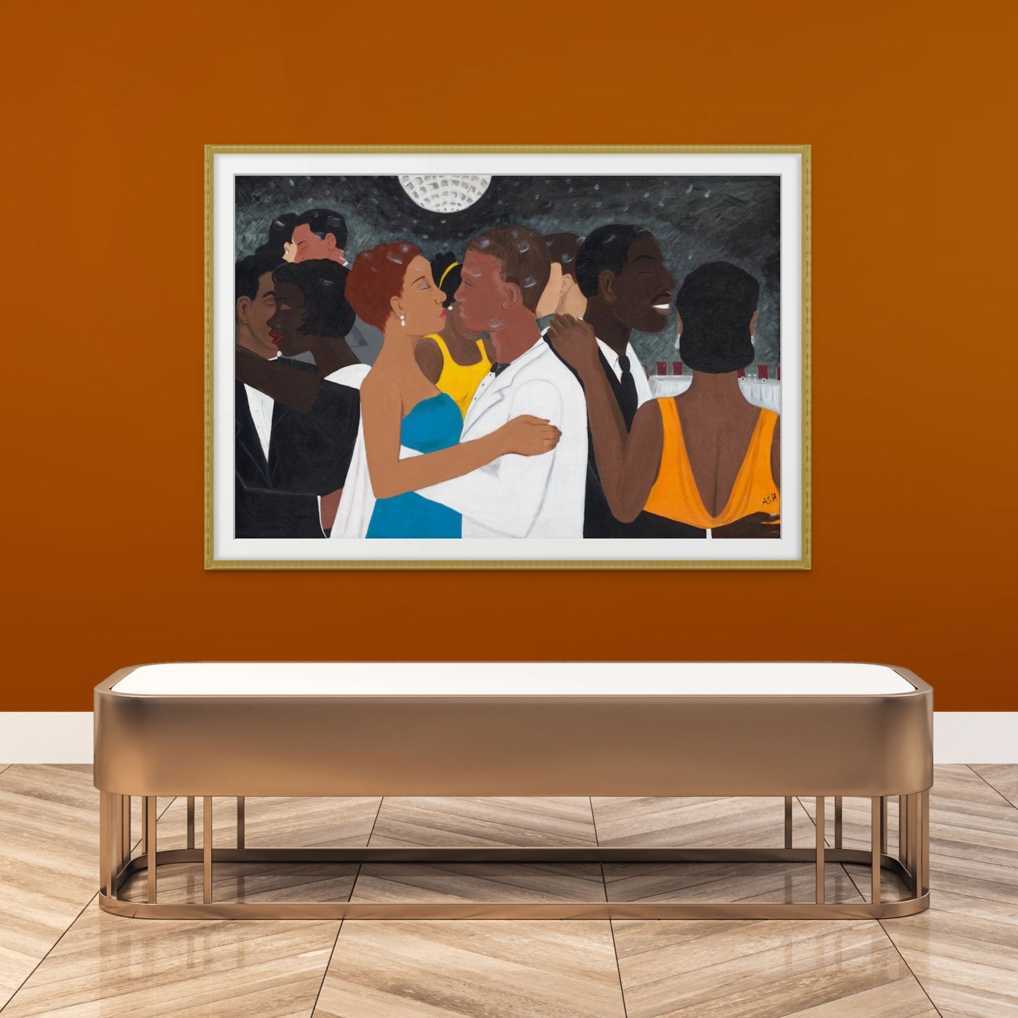 Black Tie Affair - Framed Social Black Art Print -  framed print with gold frame in gallery