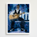 Country Rhythm guitarist giclee print — full artwork image of Black guitarist on white cotton paper
