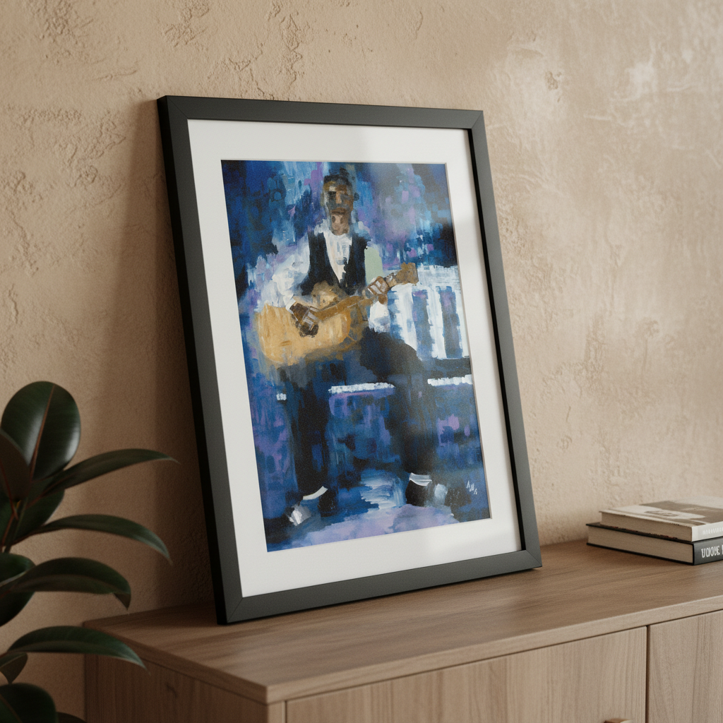 Black Country Guitarist Art Print | African American Music Wall Decor