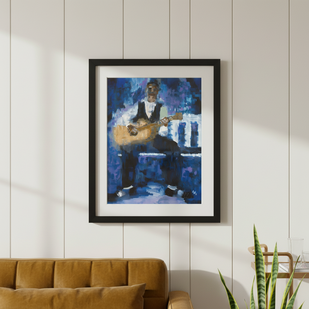 Black Country Guitarist Art Print | African American Music Wall Decor