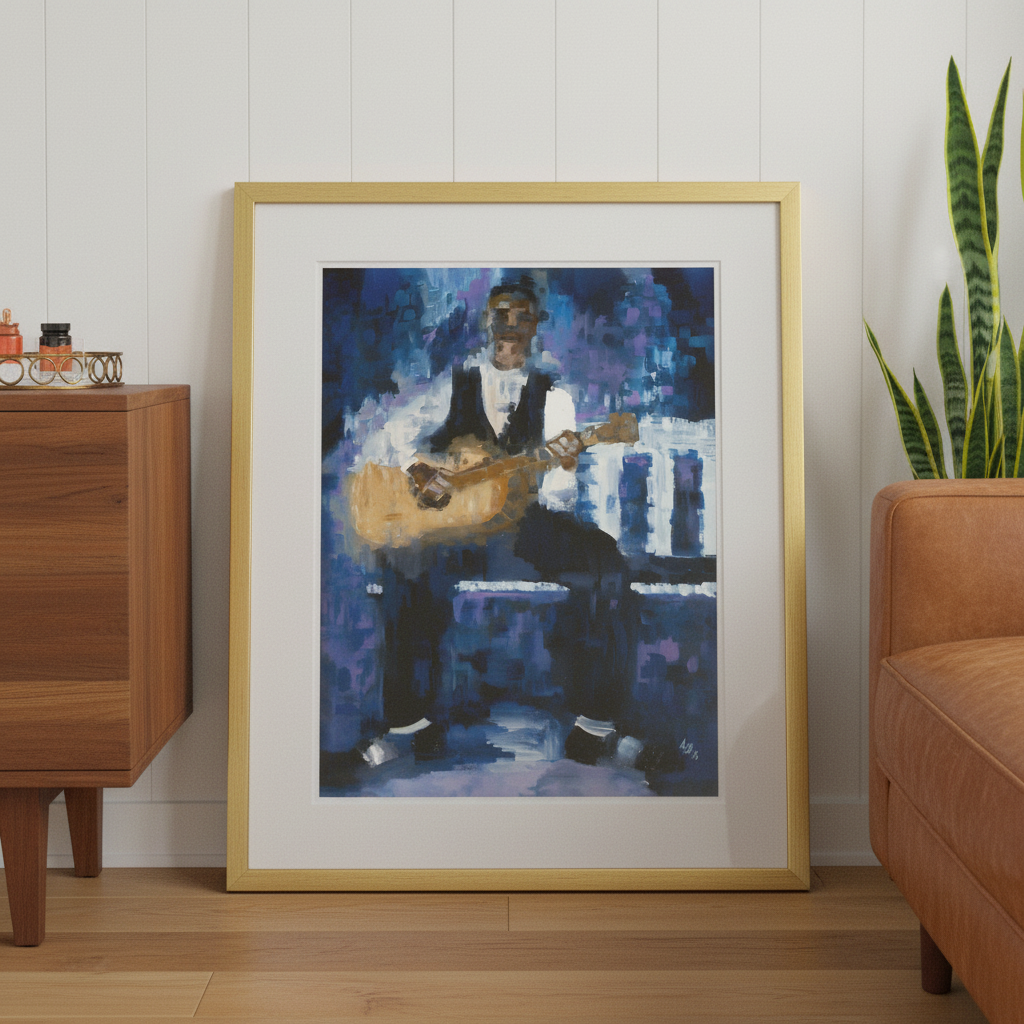 Black Country Guitarist Art Print | African American Music Wall Decor