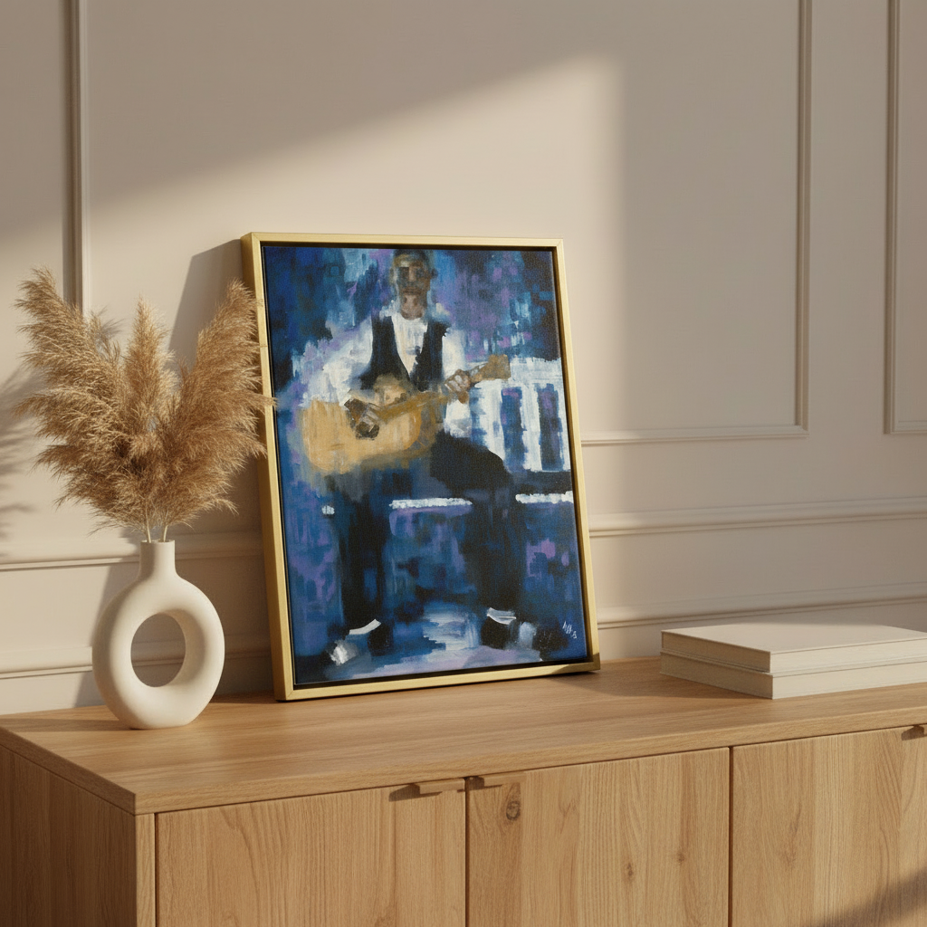 Black Guitarist Framed Canvas Wall Art | African American Home Decor