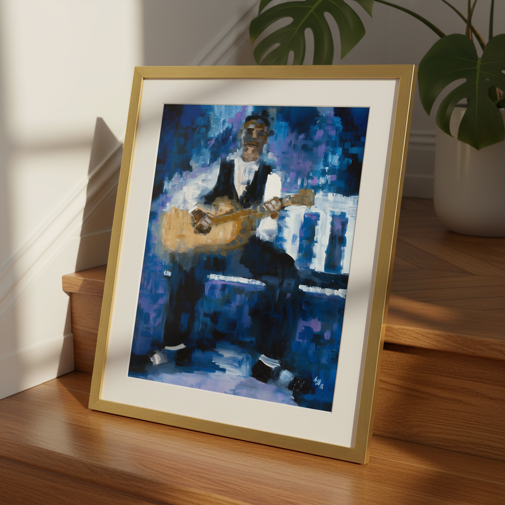 Black Country Guitarist Art Print | African American Music Wall Decor