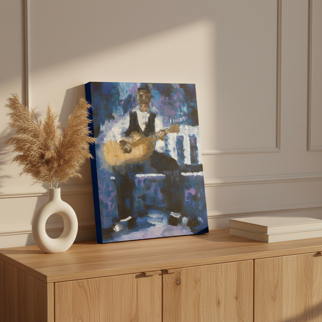 Black Country Guitarist Art Print | African American Music Wall Decor