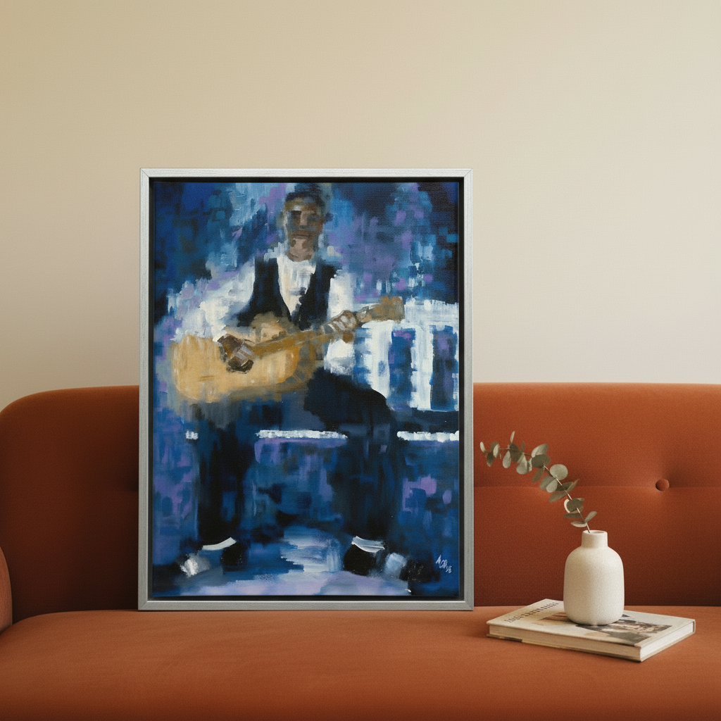 Black Guitarist Framed Canvas Wall Art | African American Home Decor
