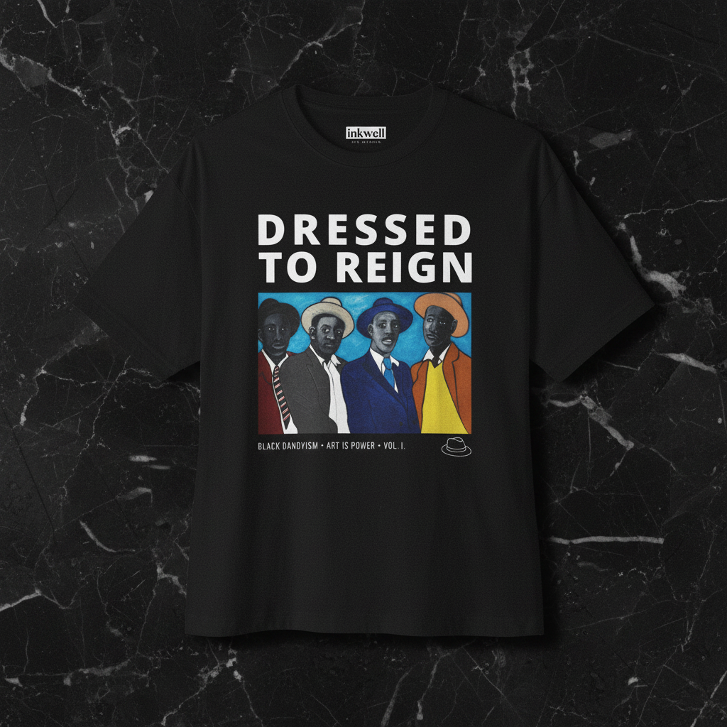 Dressed to Reign faded black tee front flatlay — Art Is Power Vol. I | Inkwell Fine Art Prints