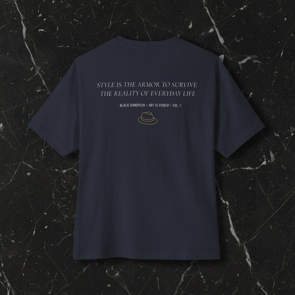 Dressed to Reign navy tee back flatlay — Art Is Power print — Art Is Power Vol. I | Inkwell Fine Art Prints