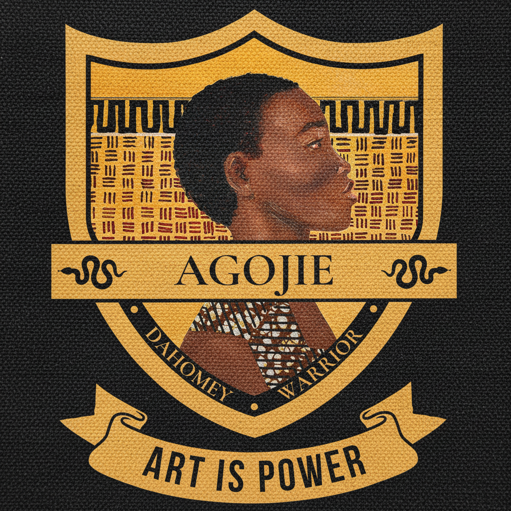 Dahomey Warrior black canvas tote bag macro close-up of DTG print detail — Art Is Power Vol. I by Inkwell Fine Art Prints