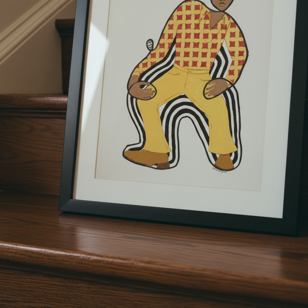 Disco Dan - Continuous Line Print | Black Retro Fashion Art