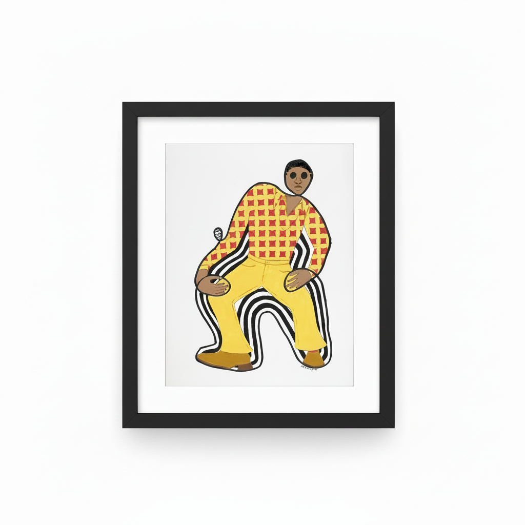 Disco Dan - Continuous Line Print | Black Retro Fashion Art