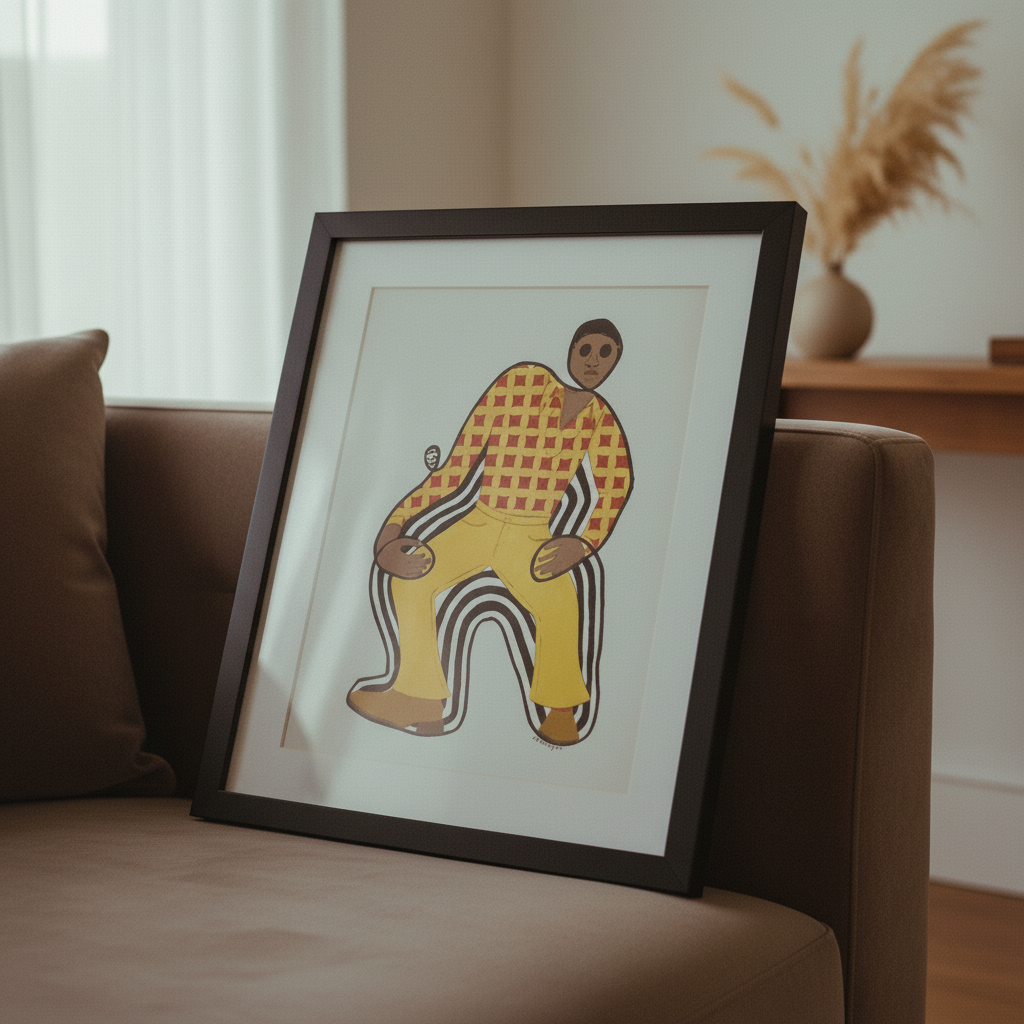 Disco Dan - Continuous Line Print | Black Retro Fashion Art