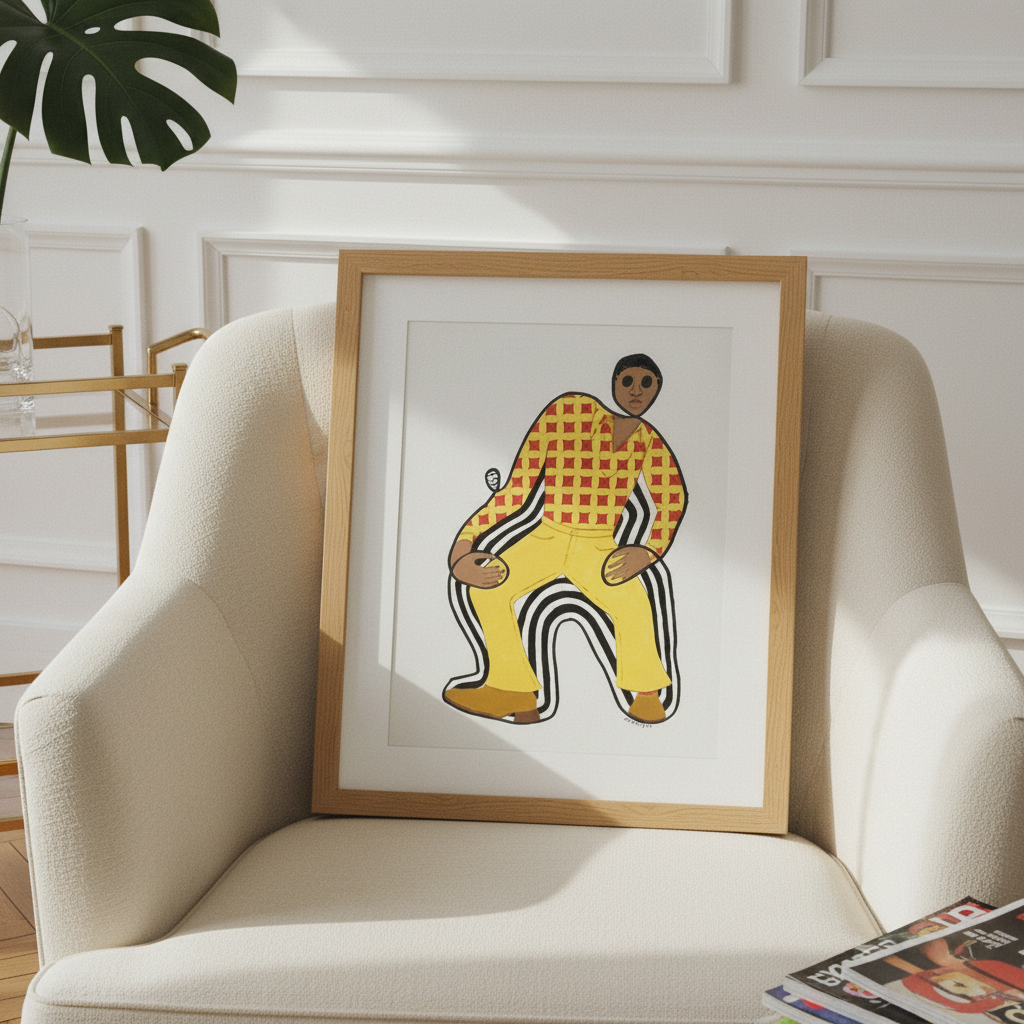 Disco Dan - Continuous Line Print | Black Retro Fashion Art