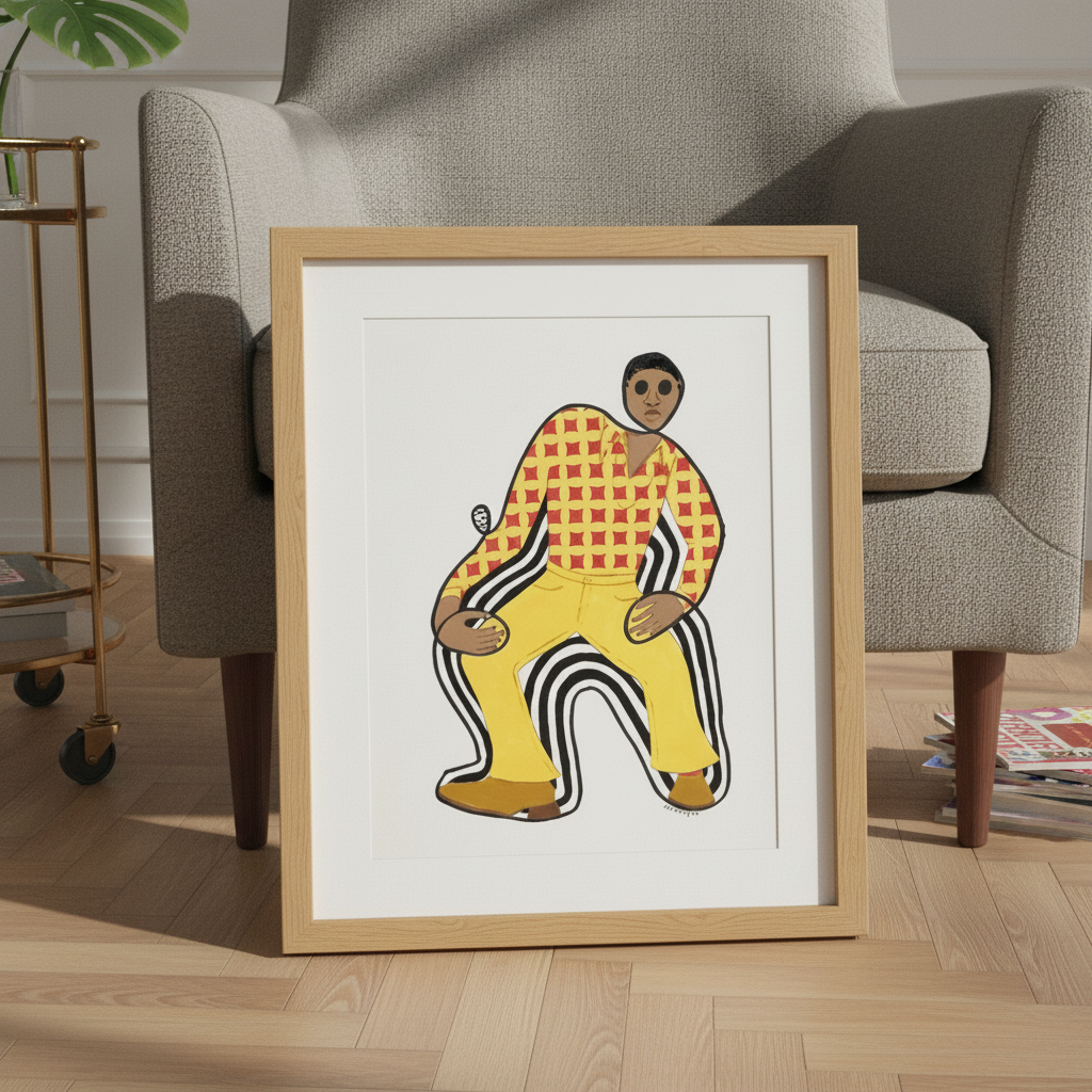 Disco Dan - Continuous Line Print | Black Retro Fashion Art