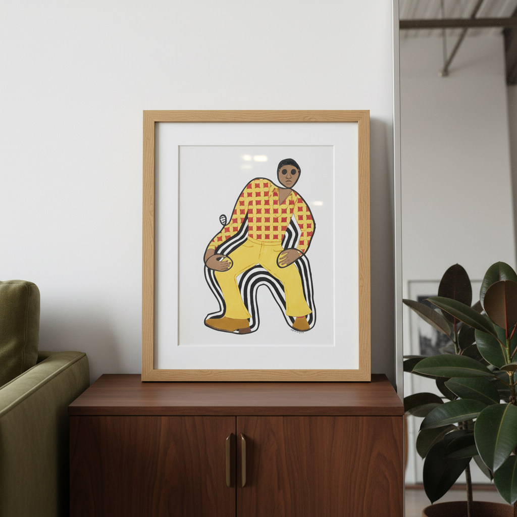 Disco Dan - Continuous Line Print | Black Retro Fashion Art