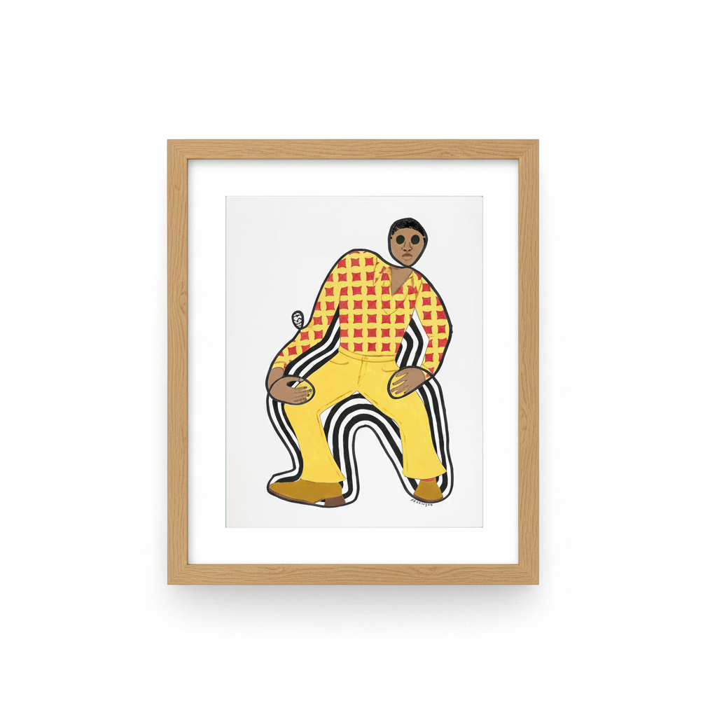 Disco Dan - Continuous Line Print | Black Retro Fashion Art