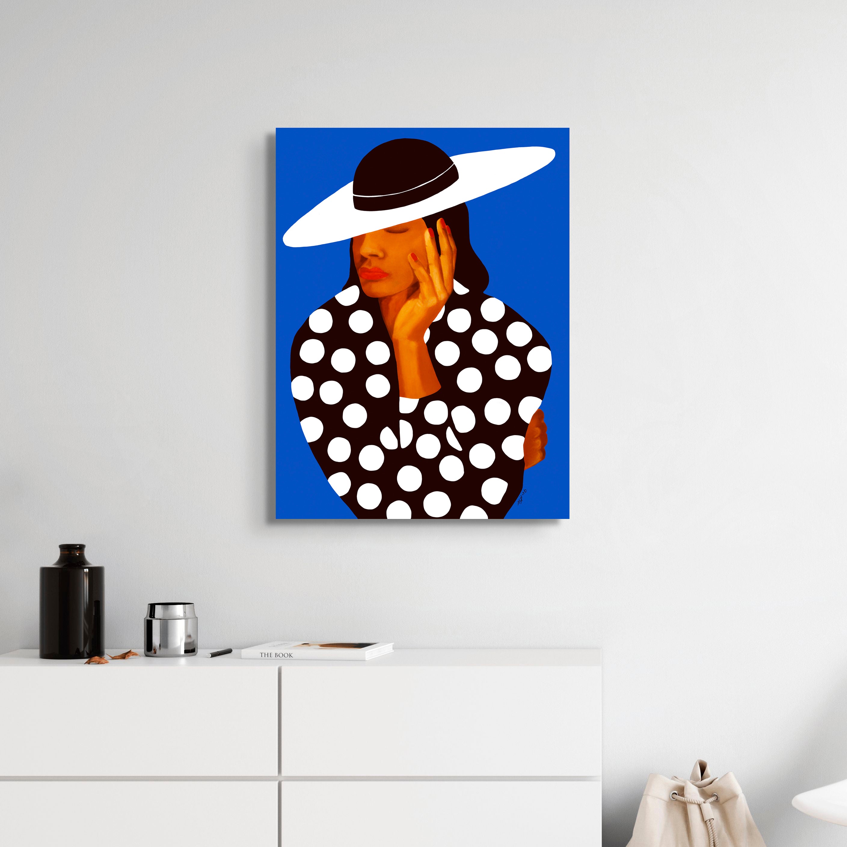 Diva in Black & White Polka Dots – Church Hat art on Canvas -  Black art by black female artist