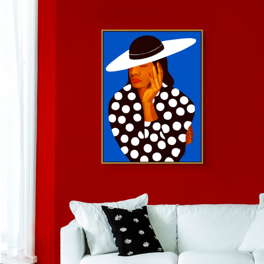 Diva in Black & White Polka Dots – Black Elegance Art Print - black art for living room