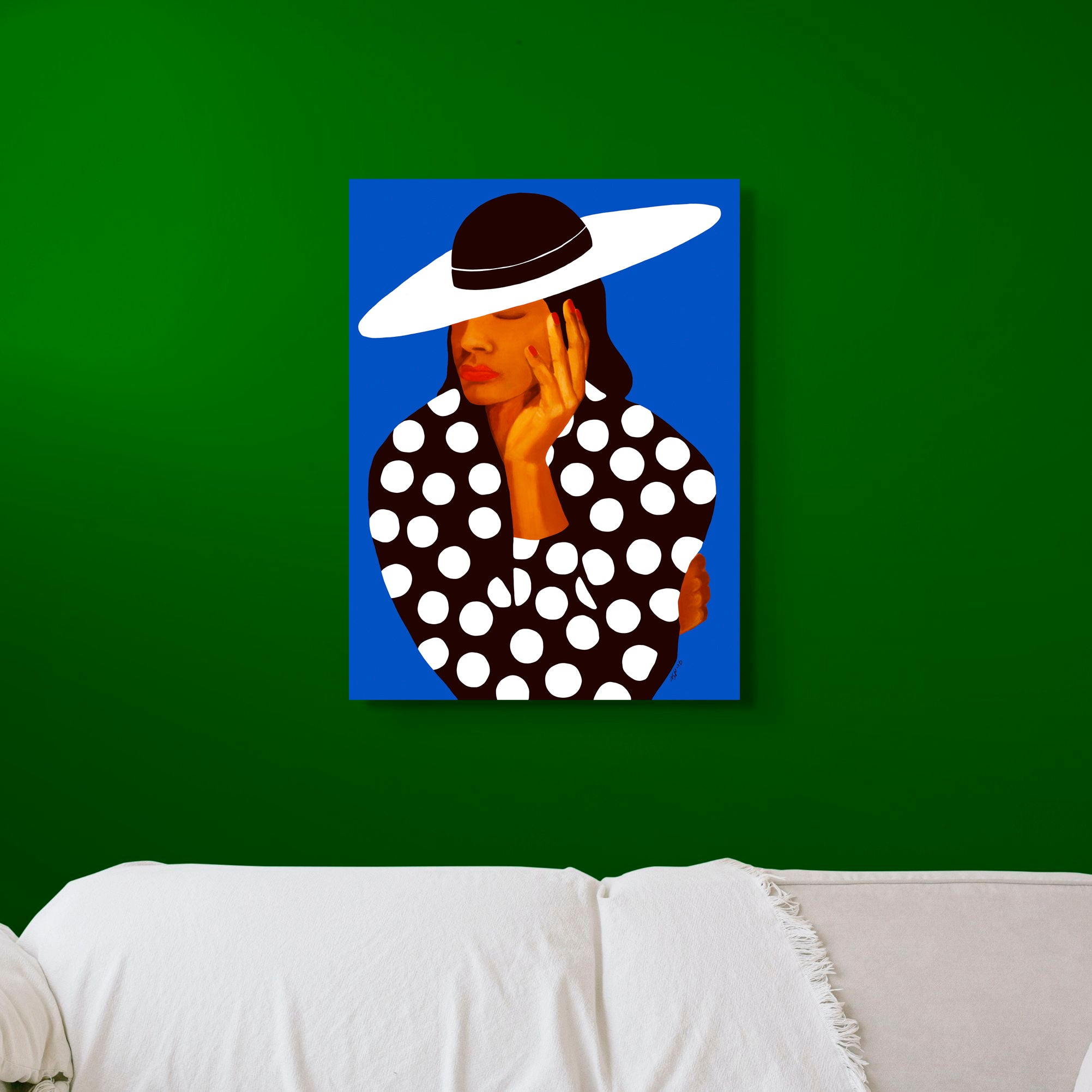 Diva in Black & White Polka Dots – Church Hat art on Canvas - Black woman decor