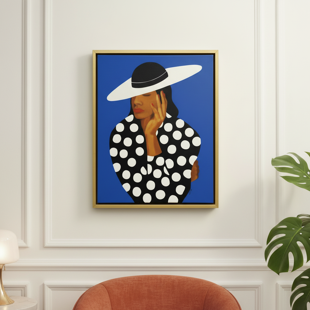 Black Woman Framed Canvas Wall Art (Church Hat) | African American Decor