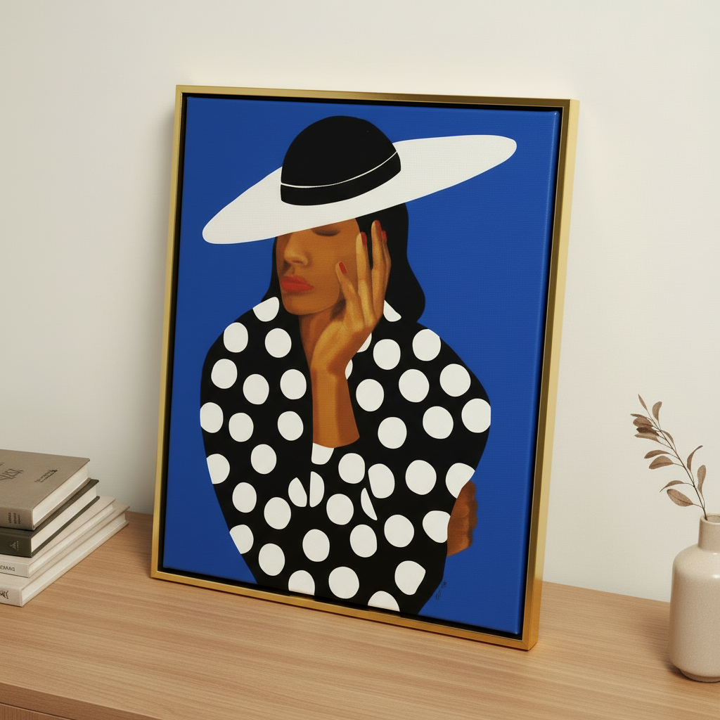 Black Woman Framed Canvas Wall Art (Church Hat) | African American Decor