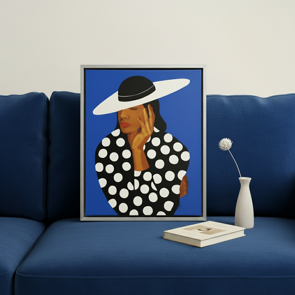 Black Woman Framed Canvas Wall Art (Church Hat) | African American Decor
