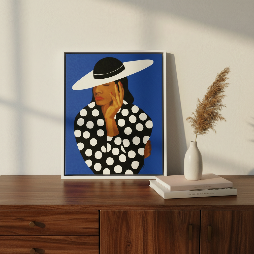 Black Woman Framed Canvas Wall Art (Church Hat) | African American Decor