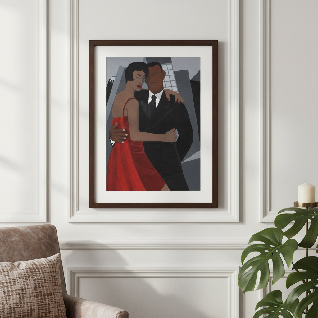 Black Couple Romance Wall Art | Framed African American Love Decor