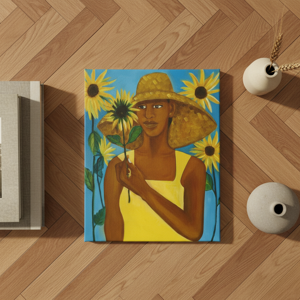 Black Girl Sunflower Art Print | African American Wall Decor