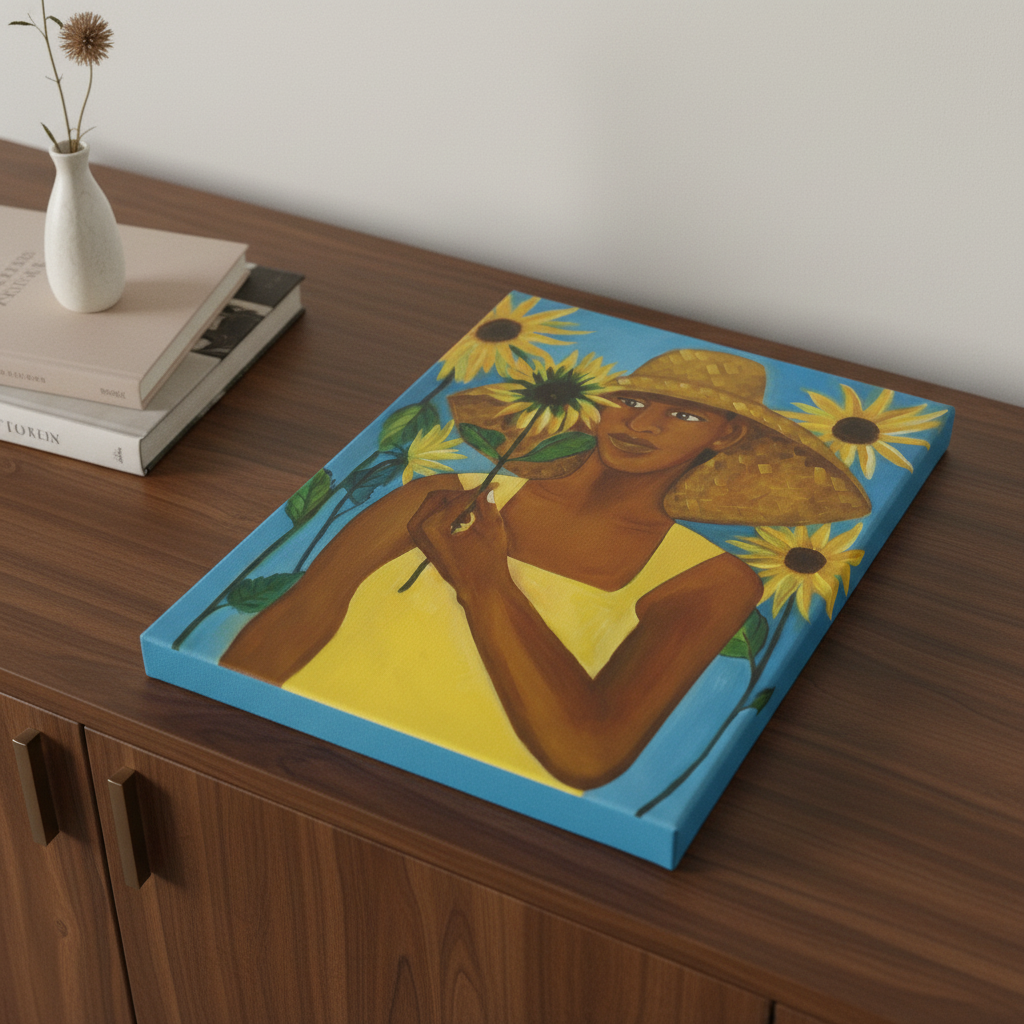 Black Girl Sunflower Art Print | African American Wall Decor