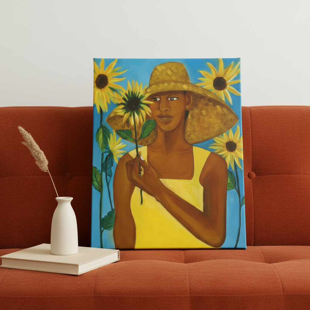 Black Girl Sunflower Art Print | African American Wall Decor