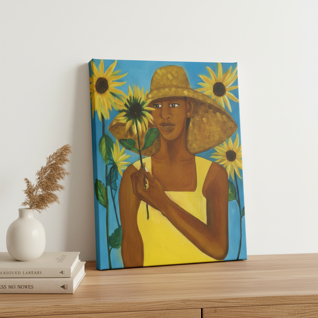 Black Woman Canvas Wall Art (Sunflower) | African American Decor