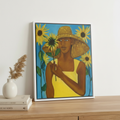 Black Girl Framed Canvas Wall Art (Sunflower) | African American Home Decor
