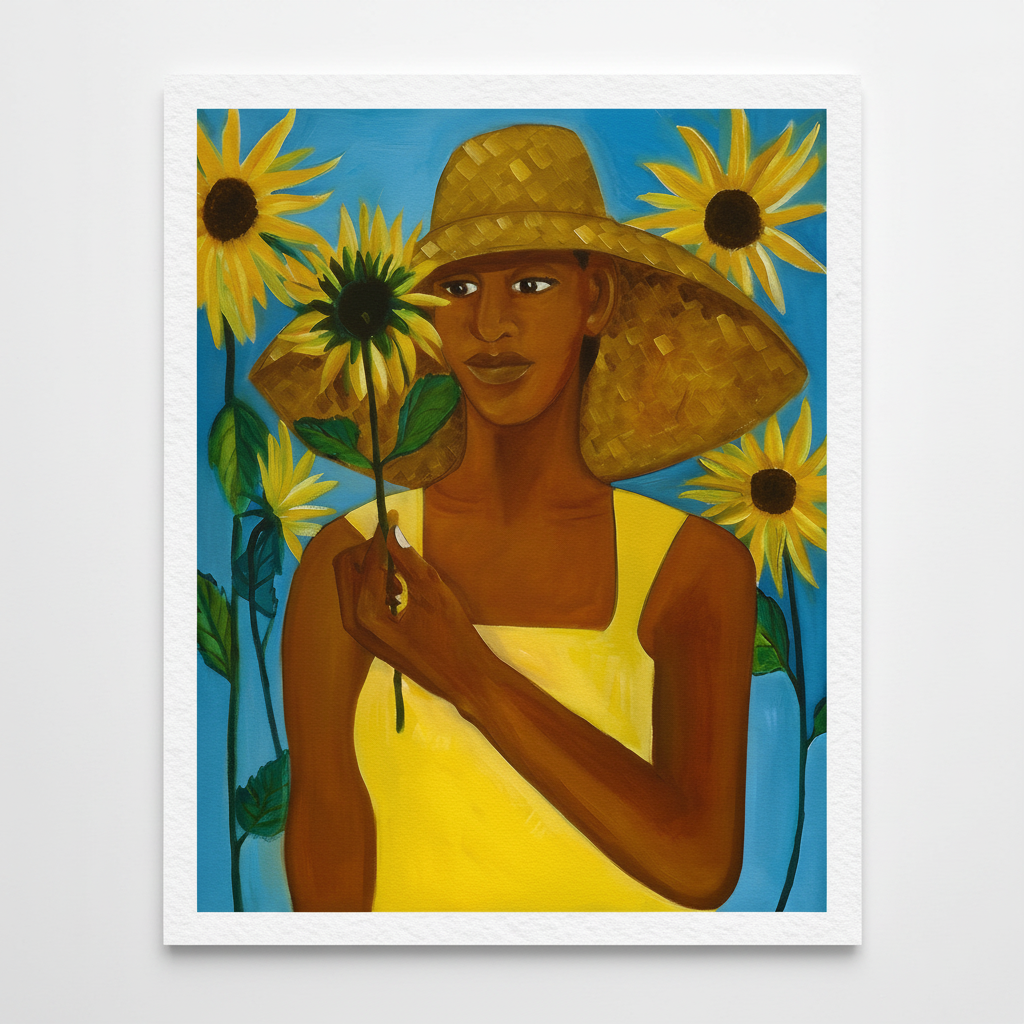 Black Girl Sunflower Art Print | African American Wall Decor