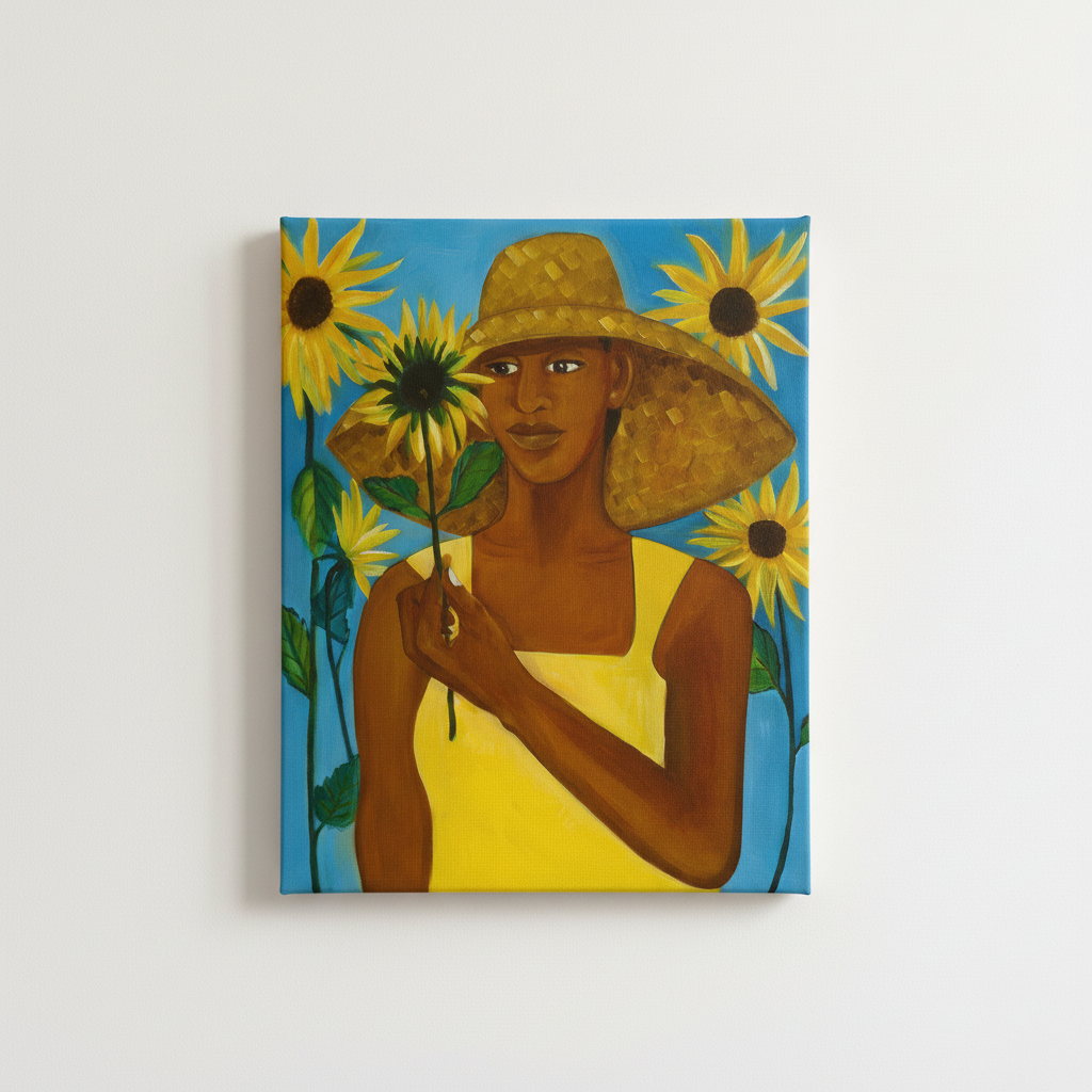 Black Woman Canvas Wall Art (Sunflower) | African American Decor