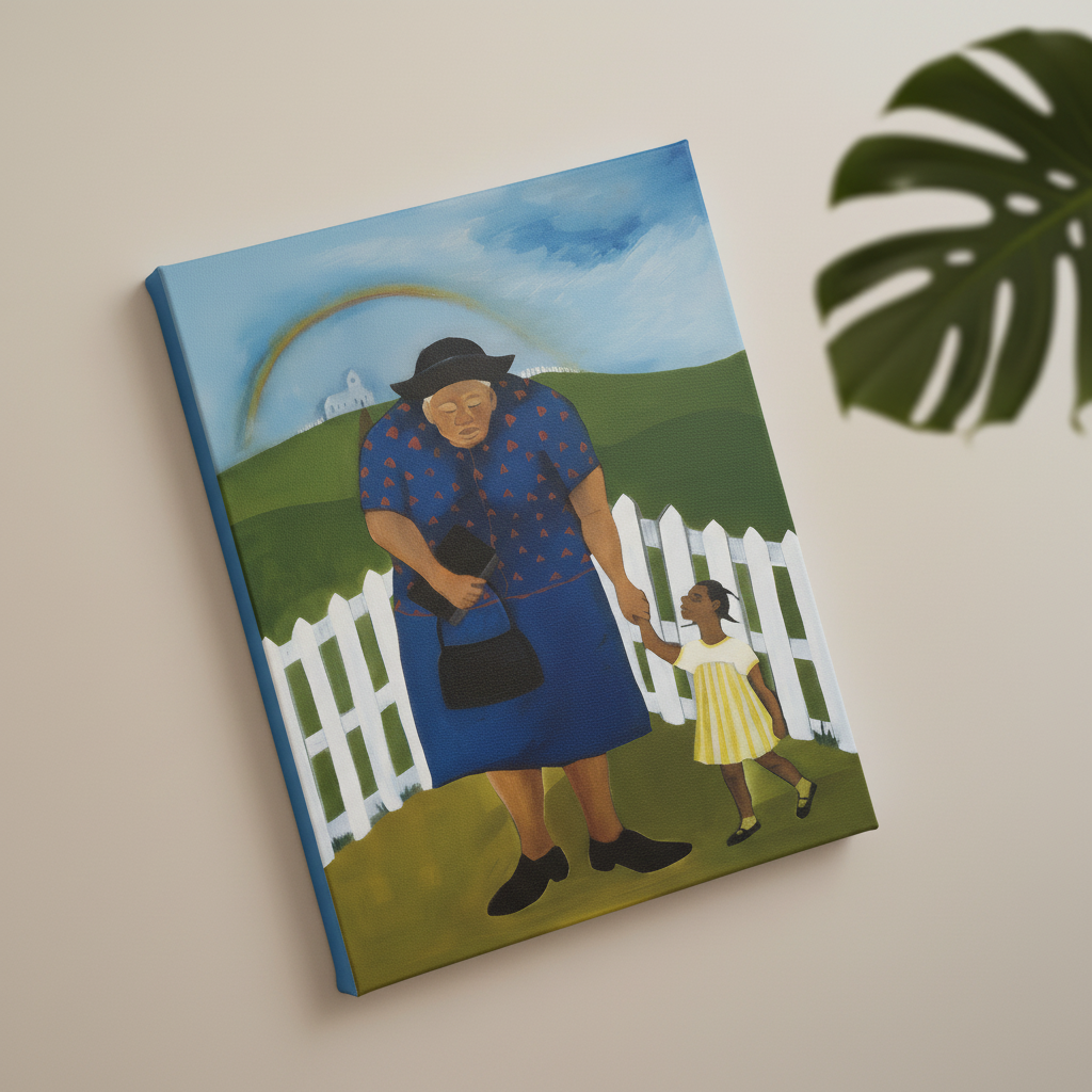 Goin to Church canvas print Dutch tilt with plant leaf — Black spiritual canvas art